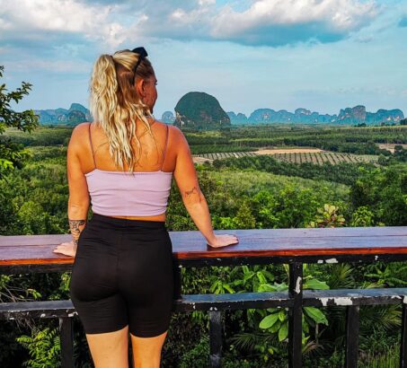 Linda in Thailand looking at the nature and fields